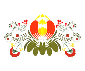 Fototapeta premium Petrik³vsky painting. Flower on a white background. National Ukr