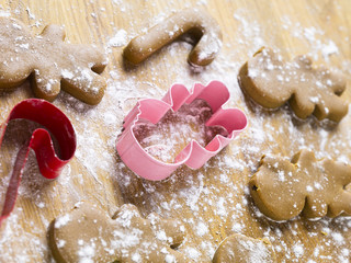 close-up shot of cookie cutter and gingerbread.