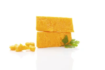 Zelfklevend Fotobehang Delicious cheddar cheese. © Eskymaks