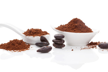 Cocoa beans and cocoa powder.