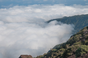 Thick White Clouds and Mountain Ridge on Tenerife