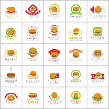 Burger Icons Set - Isolated On White Background - Vector Illustration, Graphic Design. Food Concept