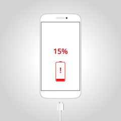 Smart phone need to charge battery,  low battery warning, 15% remaining
