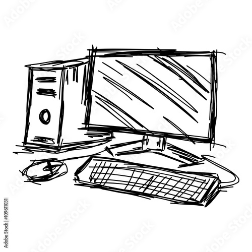 "illustration vector hand draw doodles of sketch personal computer set