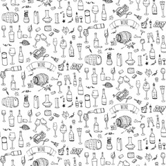Seamless background hand drawn wine set icons Vector illustration Sketchy wine tasting element collection Wine objects Cartoon wine symbols Vineyard background Vector wine background Winery Wine glass