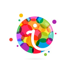 Obraz premium I letter logo in circle with rainbow dots.