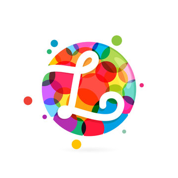 L letter logo in circle with rainbow dots.
