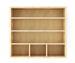 Wooden shelves with built-in lights isolated on white background. 3d rendering.
