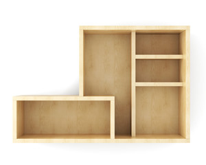 Blank wooden wall shelving on white background. 3d illustration.