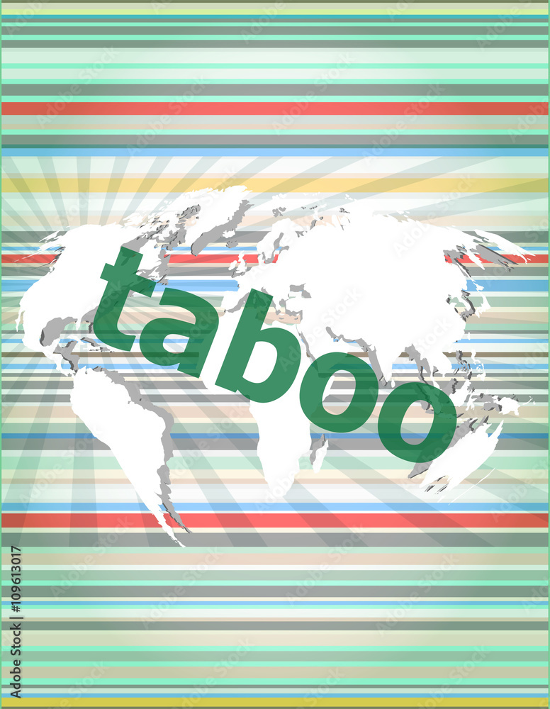 Poster social concept: words taboo on digital screen vector quotation marks with thin line speech bubble. c