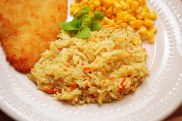 Rice Pilaf with Shredded Carrots Served as a Healthy Side Dish