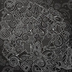 Cartoon hand-drawn doodles nautical, marine illustration