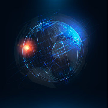Abstract futuristic realistic earth Global network connection . 3d planet 