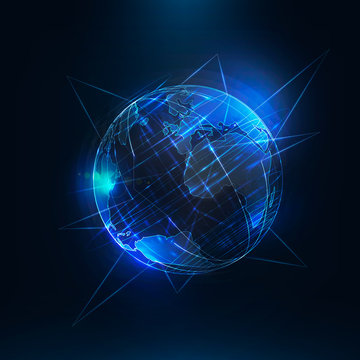 Abstract futuristic realistic earth  . Global network connection 