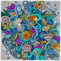 Cartoon hand-drawn doodles Underwater life illustration