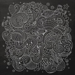 Cartoon hand-drawn doodles Underwater life illustration