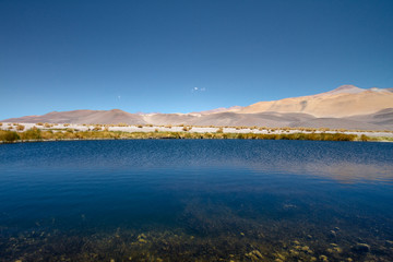 Laguna azul en cerros de la cordillera de Los Andes (Antofalla, Catamarca, Argentina)