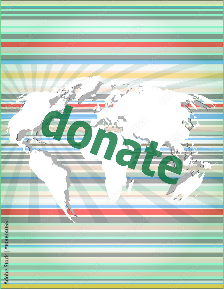 Poster business concept: words donate on digital touch screen vector quotation marks with thin line speech 