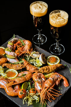 shrimps on stone plate