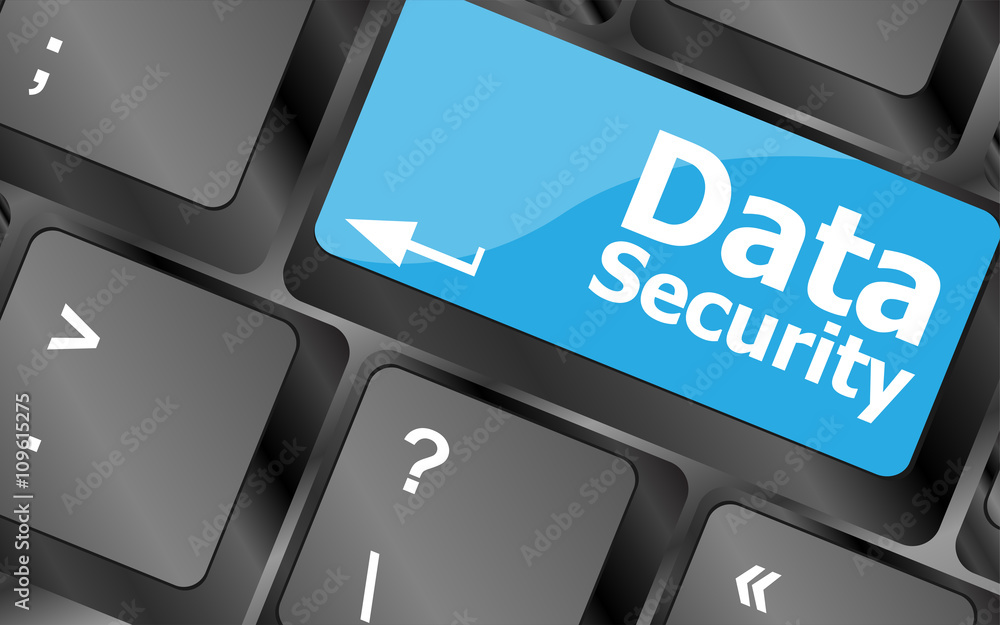 Poster data security word with icon on keyboard button. keyboard keys icon button vector