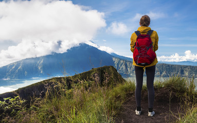 Naklejka premium Lady hiker with rucksack