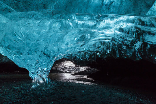 Melting Ice cave from inside in Skaftafell, Southeast Iceland.