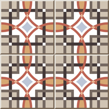 Ceramic tile pattern 359 square round cross geometry frame kaleidoscope