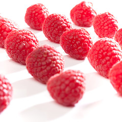 Himbeeren, rote Beeren Früchte, Freisteller auf weissem Hinterg