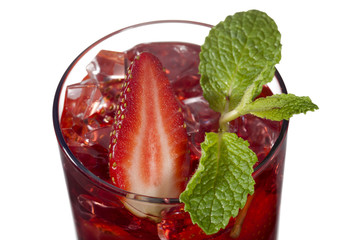strawberry drink with strawberry slice and mint leaf