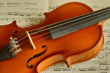Fototapeta na wymiar Geige auf Notenblatt