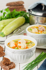 Summer Soup with Zucchini, Pasta and Meatballs