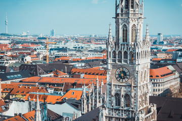 Fototapeta premium New City Hall Clock Tower and City of Munich