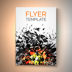 Abstract flyer design. Particles splash, explosion effect. Vector abstract template for flyer, poster, cover, brochure.