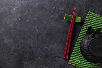 Green tea and sushi chopsticks