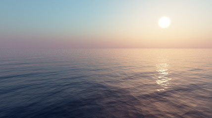 Beautiful sunset and sea. 3D Rendering.