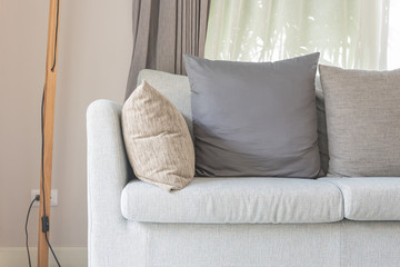 modern living room design with grey sofa