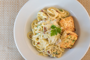 Spaghetti Carbonara with bacon and cheese