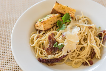 Spaghetti Carbonara with bacon and cheese