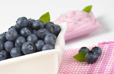 Bowl of fresh blueberries and yogurt