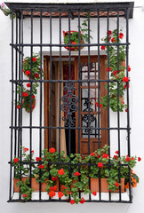 Fototapeta na wymiar traditional Andalusian balcony in Vejer de la Frontera, Cadiz