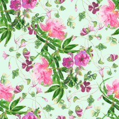 Watercolor seamless pattern with peony