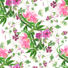 Watercolor seamless pattern with peony