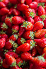Fresh red strawberries sale at marketplace