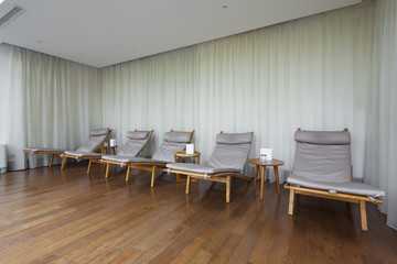 deck chairs in relaxation room . beautiful view