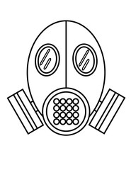 Black on white flat outline vector of a gas mask or breathing apparatus