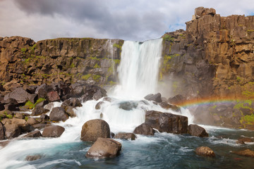 Oxararfoss waterfall in Thingvellir National park in Iceland