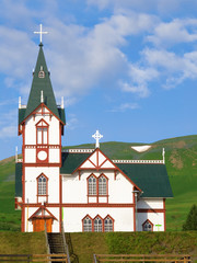 Fototapeta na wymiar Icelandic church in Husavik, Iceland