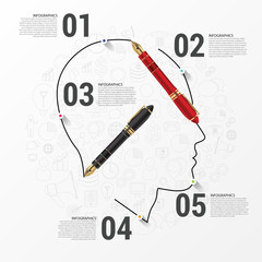 Creative head with pen. Infographic concept. Vector