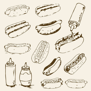 Hot Dog Hand Drawn Set