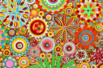 Bunch of flowers, abstract color acrylic painting on canvas, 3d, three, dimensional embossing and carving. Unique technique. Imitation of floral surface. Highly textured.